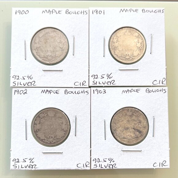 1900, 1901, 1902 & 1903 Canada Sterling Silver 4 x 25¢ Coins! - Picture 1 of 13
